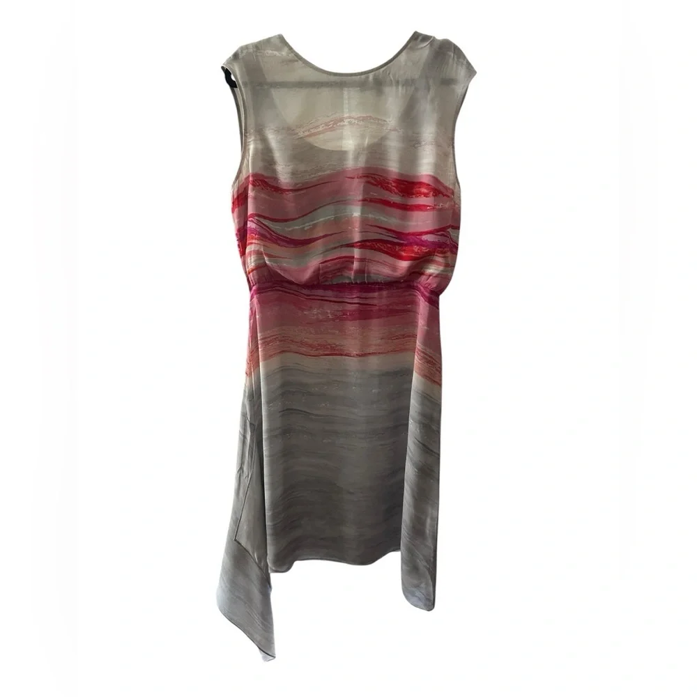 St. John 100% silk Gray Dress with Pink and Red Wave Print dress size 12 - Picture 3 of 9